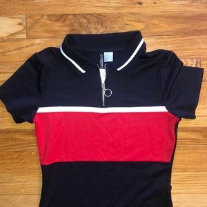 navy, white, red bodycon dress